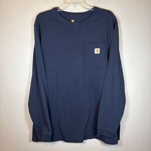 Carhartt Women 1X Navy Blue Long Sleeve Pocket T-Shirt Original Fit Cotton Blend